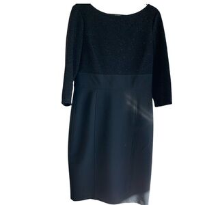 Maggy London Black Cocktaill Evening Midi Dress V Back Glittery Bodice Size 14